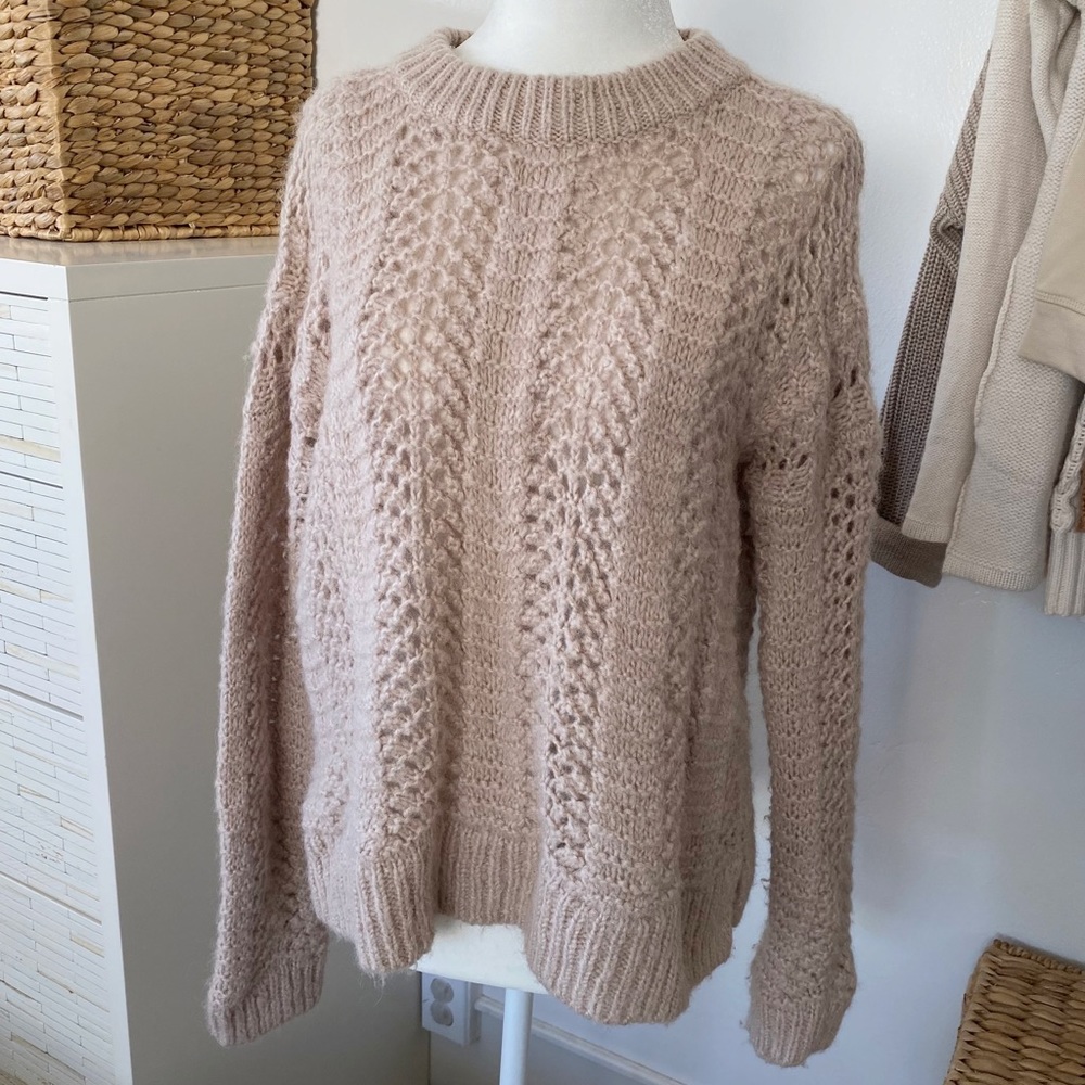 Madewell Tan Knit / Crochet Alpaca Pullover Sweater Size Medium M